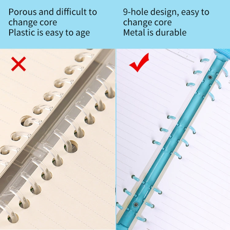 B5 9 Rings Loose-leaf Journal Clear PVC Cover Zipper Planner Notebook Without Inner Pages(Pink)
