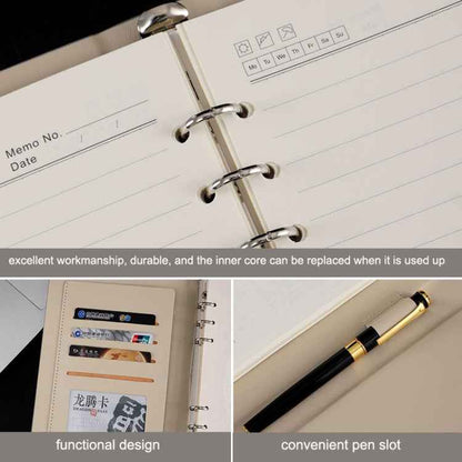6 Hole Three Fold Loose-leaf Case A5 Business Notebook Office Stationery Notepad(Black)