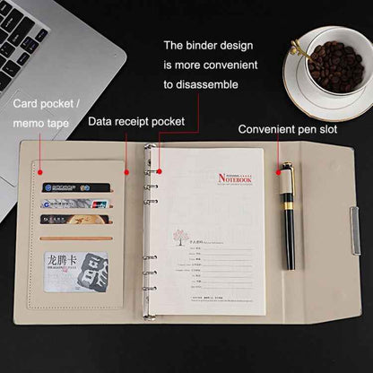 6 Hole Three Fold Loose-leaf Case A5 Business Notebook Office Stationery Notepad(Blue)