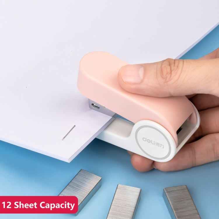 Deli Mini Stapler Includes 830 Staples ,12 Sheet Capacity(White)