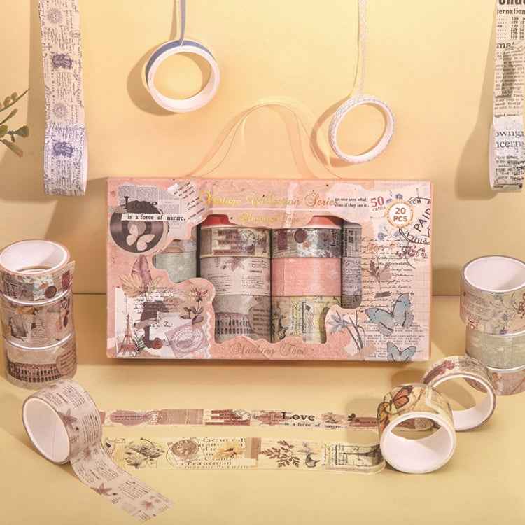 20rolls /Box Art Animals Flowers Washi Tape Set DIY Scrapbook Stickers, Style: Retro Journal Series