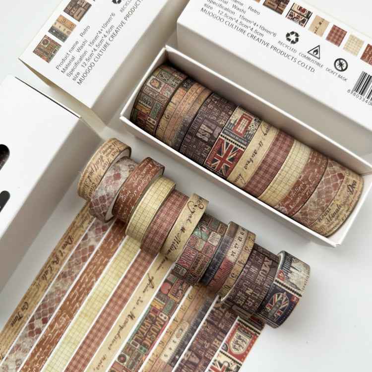 10rolls /Box Combined Washi Tape Set DIY Scrapbook Stickers 1.5cmx4+1cmx6(Retro)