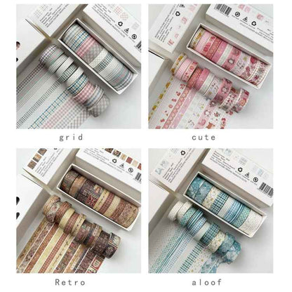 10rolls /Box Combined Washi Tape Set DIY Scrapbook Stickers 1.5cmx4+1cmx6(Retro)