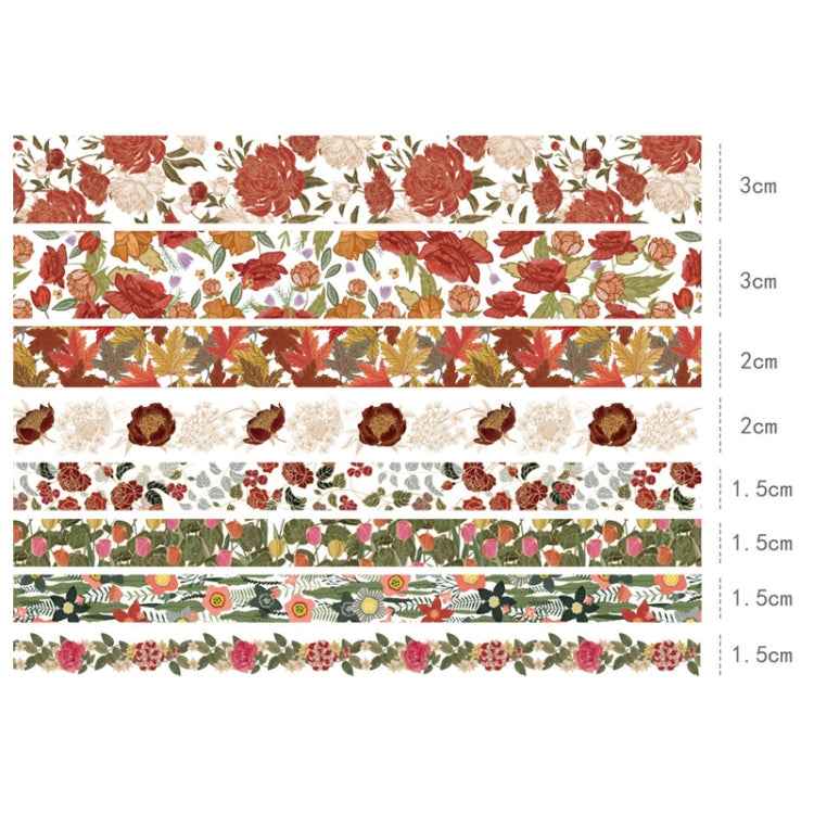 8rolls /Box  Ancient Style Transparent PET Tape Set for Journaling 3cm x 2+2cm x 2+1.5cm x 4(Flourishing Blossoms)