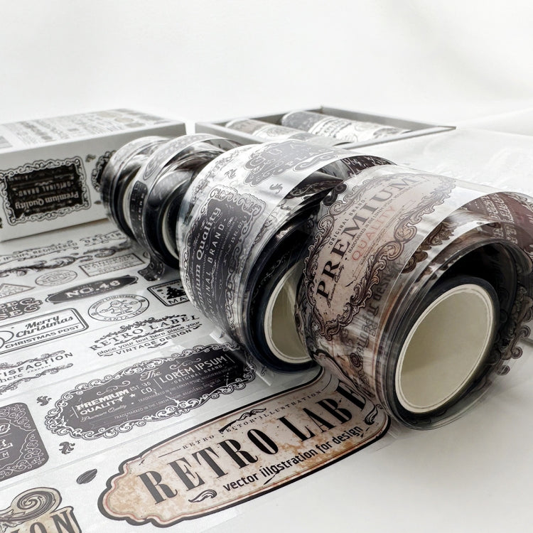 8rolls /Box  Ancient Style Transparent PET Tape Set for Journaling 3cm x 2+2cm x 2+1.5cm x 4(Flourishing Blossoms)