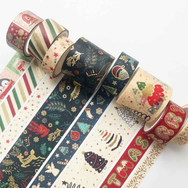 8rolls /Box Christmas Gold Foil Washi Tape Set for Journaling DIY Crafts 3cm x 2+1.5cm x 4+1cm x 2