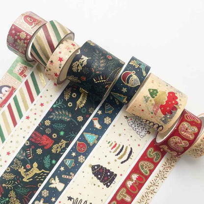 8rolls /Box Christmas Gold Foil Washi Tape Set for Journaling DIY Crafts 3cm x 2+1.5cm x 4+1cm x 2