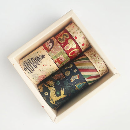 8rolls /Box Christmas Gold Foil Washi Tape Set for Journaling DIY Crafts 3cm x 2+1.5cm x 4+1cm x 2