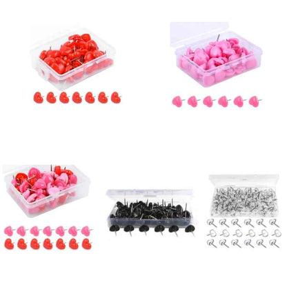 100pcs /Box 7.9x5.8x3cm Love Plastic Studs DIY Office School Colorful Pins(Transparent)