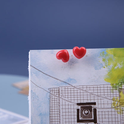 100pcs /Box 7.9x5.8x3cm Love Plastic Studs DIY Office School Colorful Pins(Red)