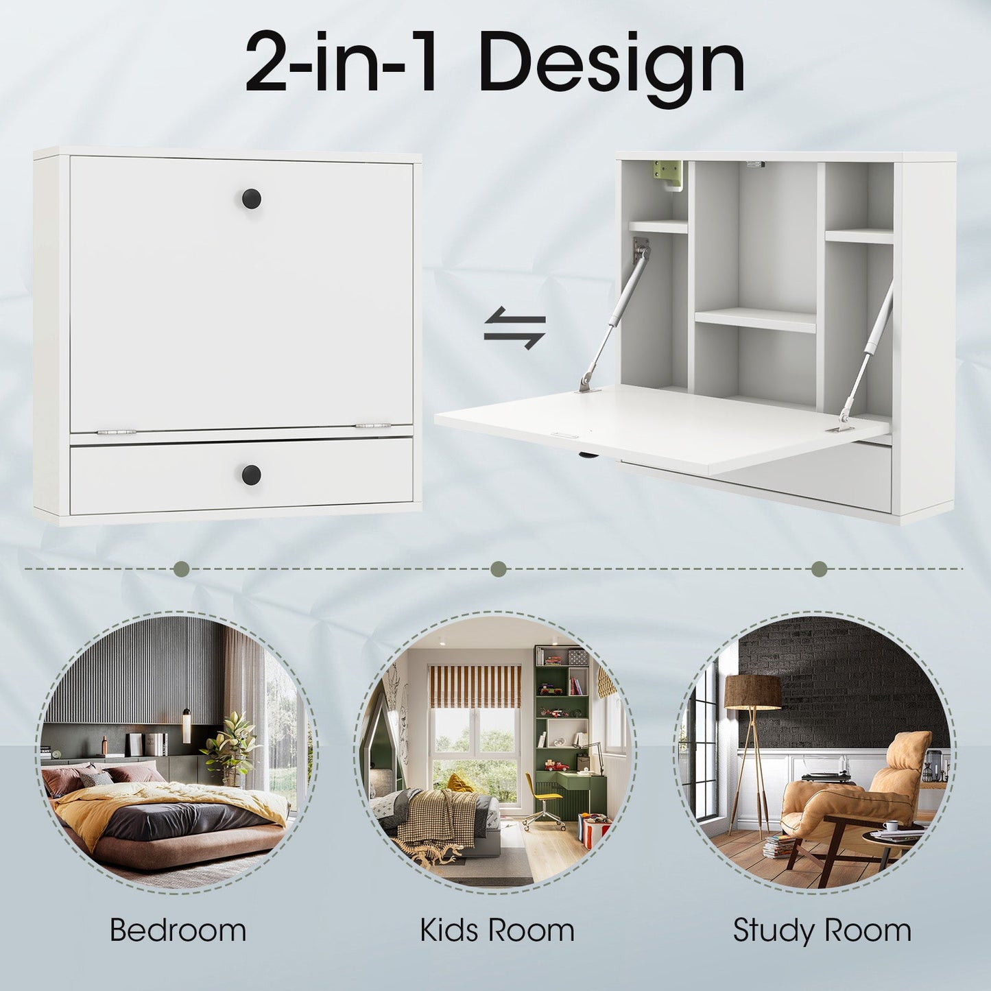 Wall-Mount Floating Desk Foldable Space Saving Laptop Workstation White