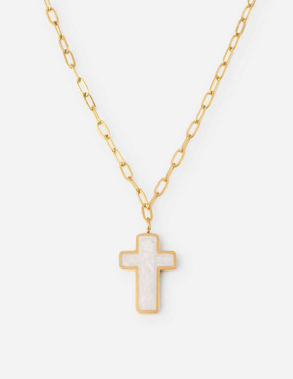 White Enamel Cross Necklace