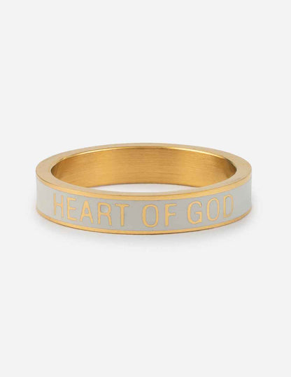 White Enamel Heart of God Ring