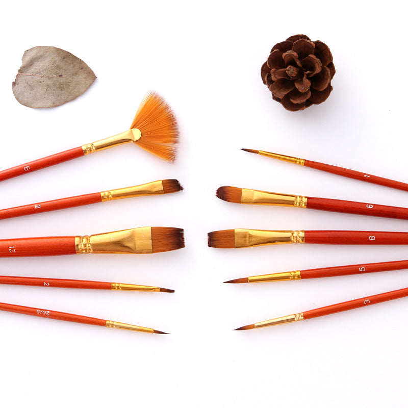 10 Nylon Hair Brushes with Fan-Shaped Watercolor Pens