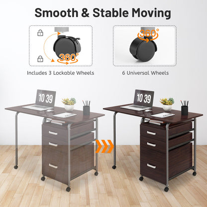 Folding Computer Laptop Desk Wheeled Home Office Furniture-Brown
