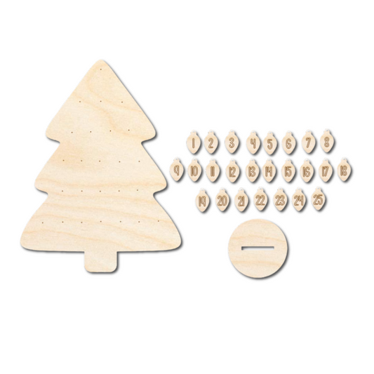 Unfinished Wood Christmas Countdown Tree Etched Sign | 27 Pieces | 18" | 1/4" Wood