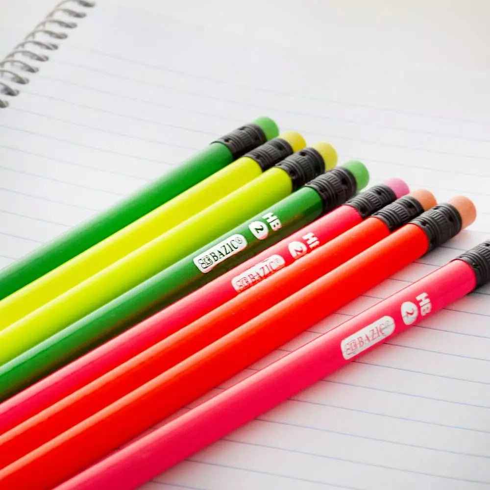 Wood Pencil w/ Eraser Fluorescent (8/pack)