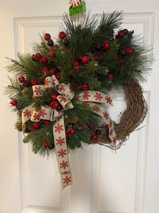 Rustic Winter Pine & Berry Grapevine Wreath