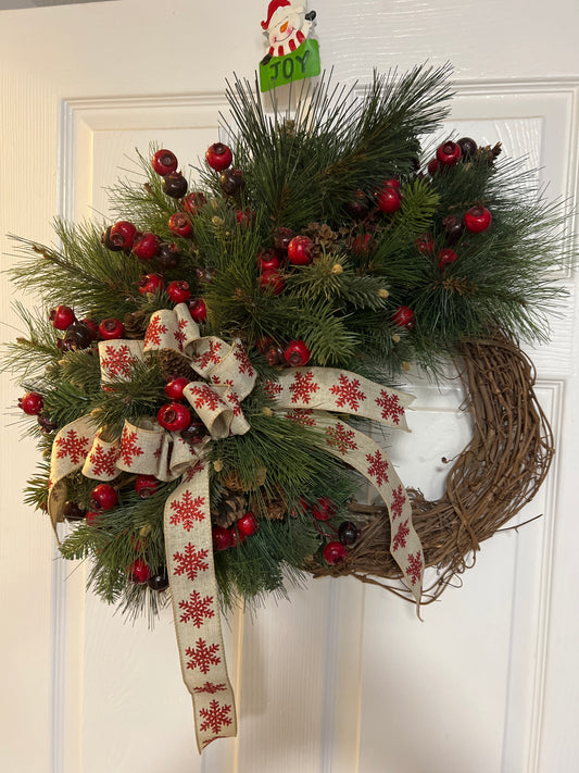 Rustic Winter Pine & Berry Grapevine Wreath