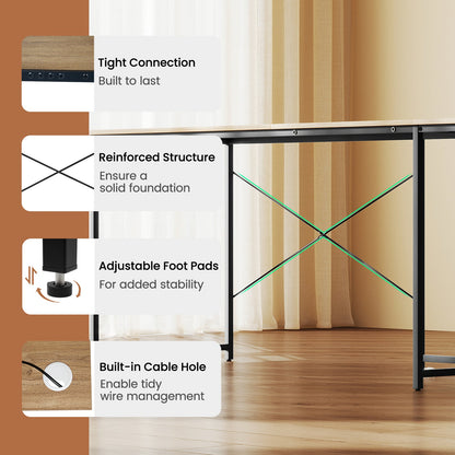95 Inch 2-Person L-Shaped Long Reversible Computer Desk with Monitor Stand-Natural