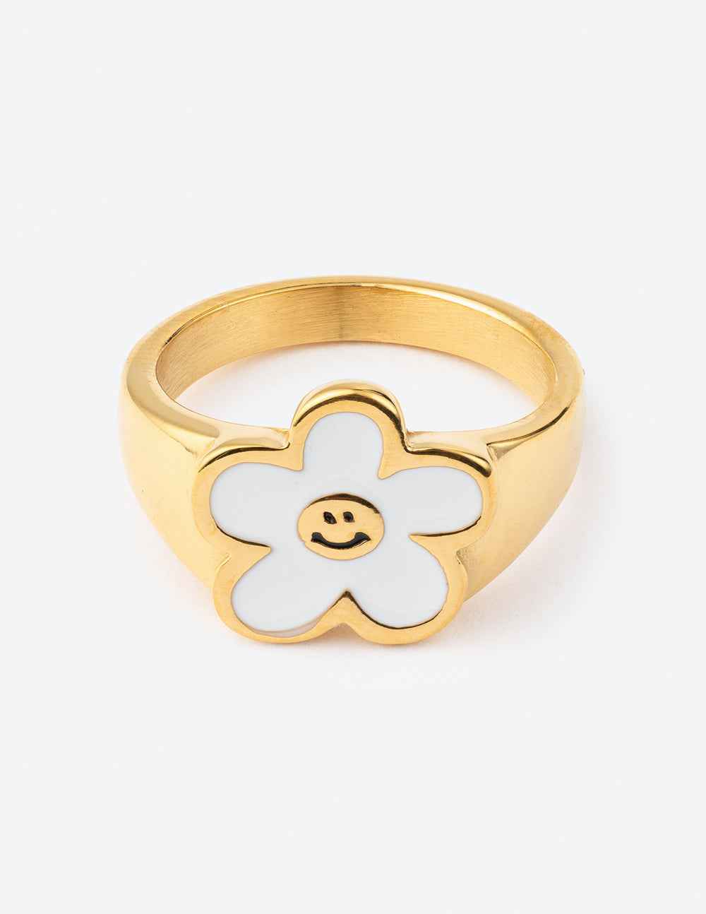 White Smiley Flower Ring